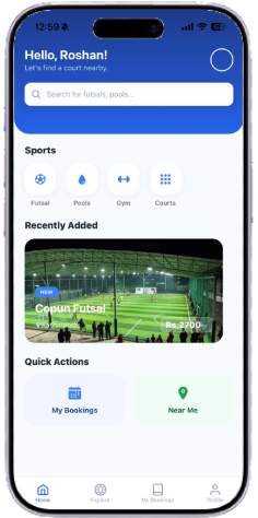 KhelNow futsal booking app screen